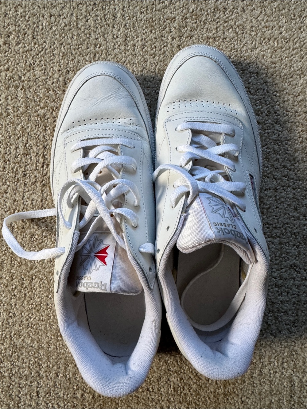 Reebok White Leather Classic Sneakers with Red Logo